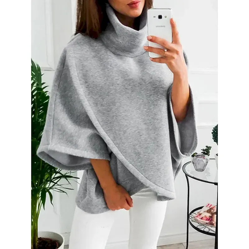 byuapc1731045447788.webp Women's Sweatshirt Casual Plain Street Dailywear Turtleneck Patchwork Long Sleeve Gray Fall Winter - Image 1