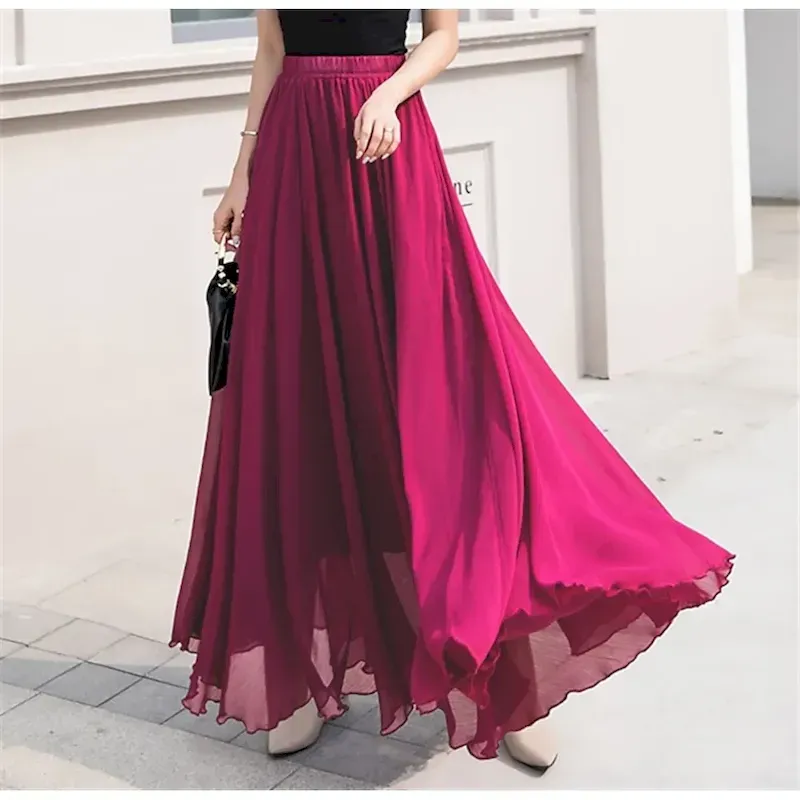 fhxbdr1657022061941.webp Women's Skirt Swing Work Skirts Long Skirt Maxi Skirts Chiffon Solid Colored Office / Career Daily Spring & Summer Chiffon Elegant Long S - Image 1