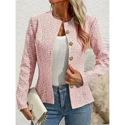 Women's Casual Jacket Comfortable Breathable Zipper Pocket Casual Plain Vacation Street Casual Daily Wear Single Breasted Short Crewneck Regular Fit Long Sleeve Outerwear Pink Spring Fall