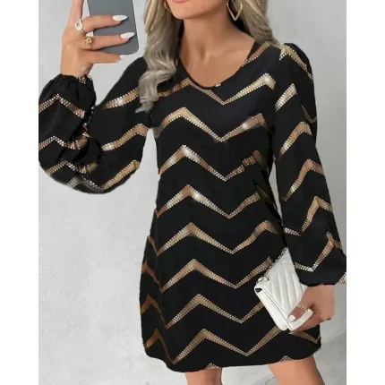 Women's Mini Dress Casual Dress Fashion Modern Puff Sleeve Daily Weekend Regular Fit Graphic Long Sleeve V Neck Black Red Blue Green Spring Fall