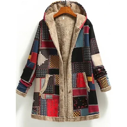 Women's Winter Coat Daily Spring Fall Winter Regular Coat Regular Fit Stylish Vintage Style Jacket Long Sleeve Print Color Block Print Red Green