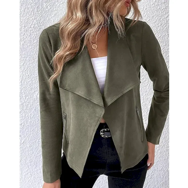 tdthmc1750773231128.webp Women's Casual Jacket Comfortable Zipper Fashion Outdoor Plain Going out Weekend Open Front Regular Turndown Regular Fit Long Sleeve Outerwear Black Brown Army Green Fall Winter - Image 1